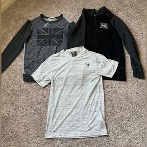 3 pieces shirt, sweater & hoodie jacket deal. Hurley O’Neill H&M